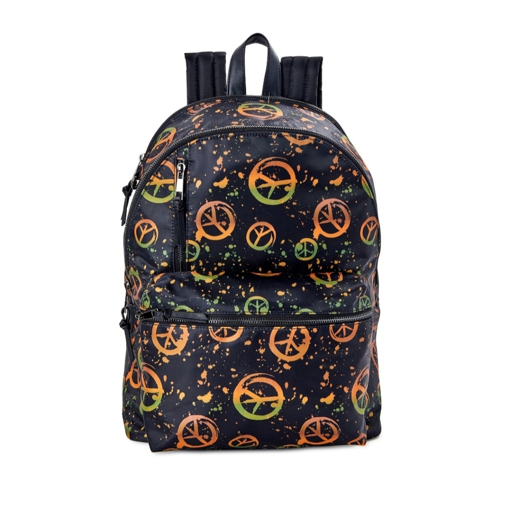 NO BOUNDARIES Women's Dome Zip Backpack Black Peace Sign